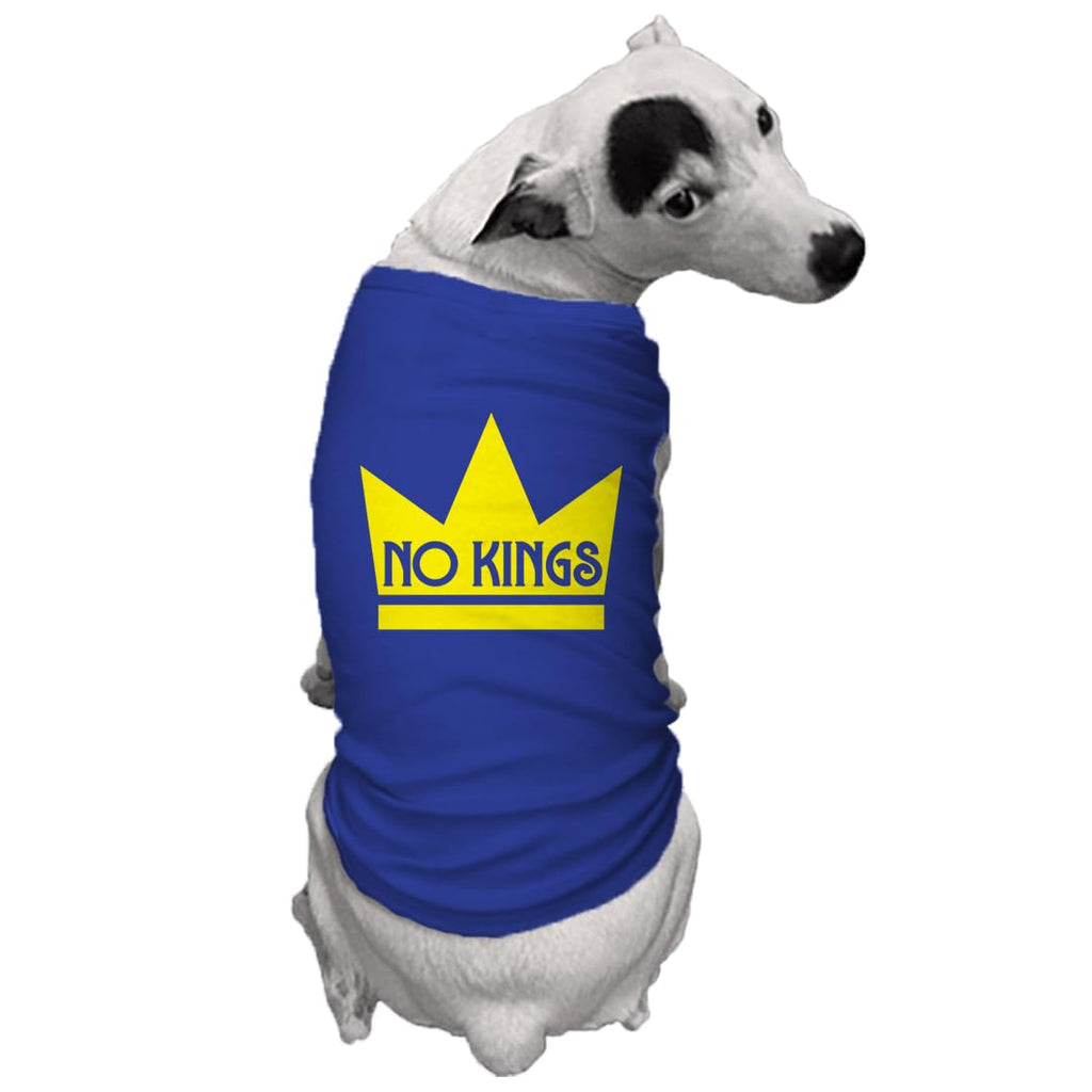 No Kings - Mass Political Protest Crown Dog Shirt (Royal Blue, Large)
