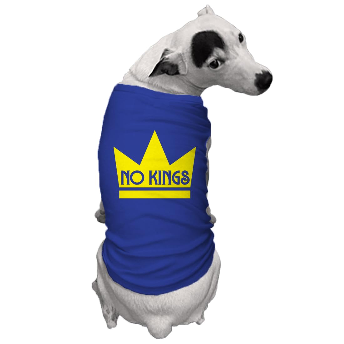 No Kings - Mass Political Protest Crown Dog Shirt (Royal Blue, Large)