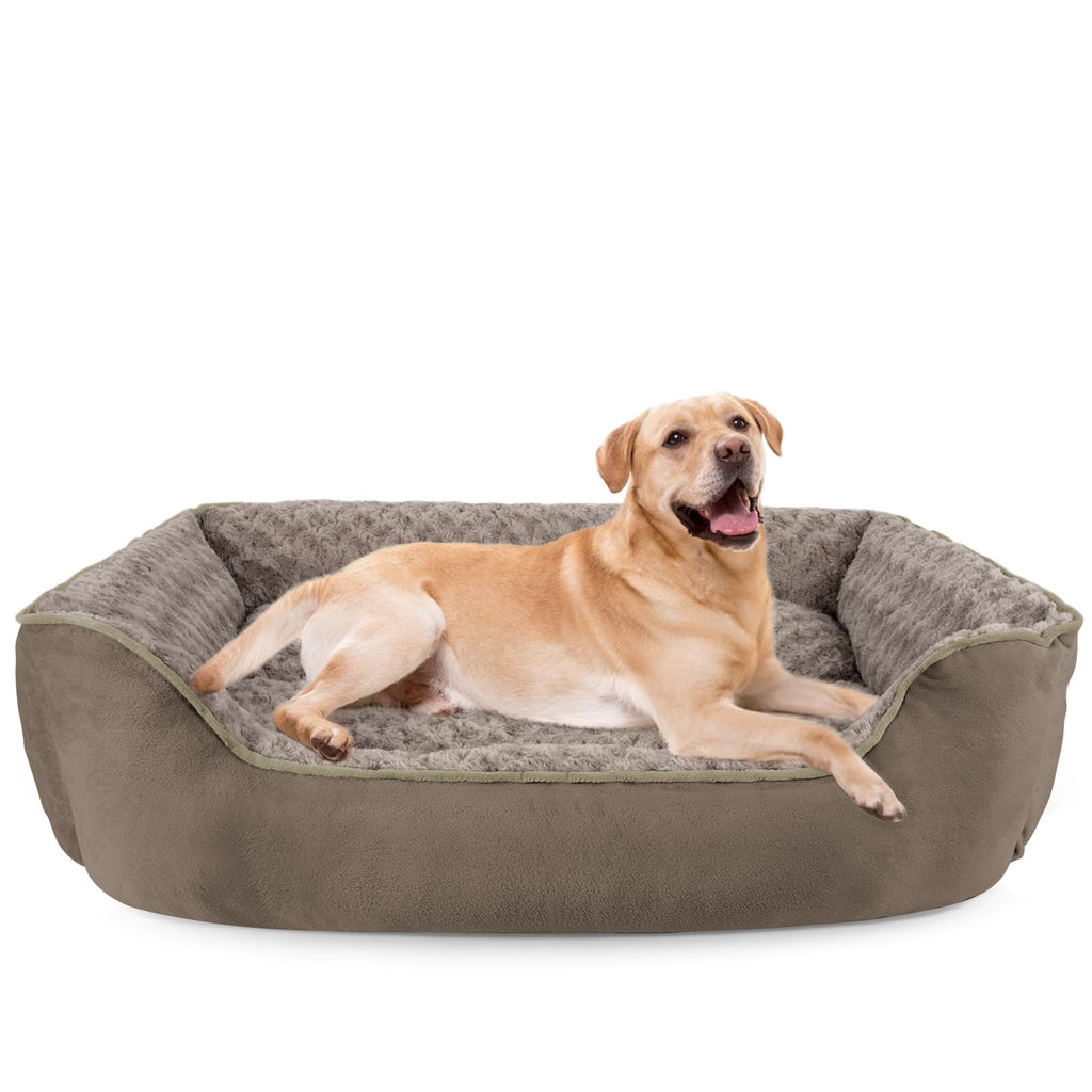 JOEJOY Rectangle Dog Bed for Large Medium Small Dogs - Washable Orthopedic Sofa Bed, Soft Breathable Puppy & Pet Cuddler, Durable Calming Dog Bed with Anti-Slip Bottom, Multiple Sizes, Beige