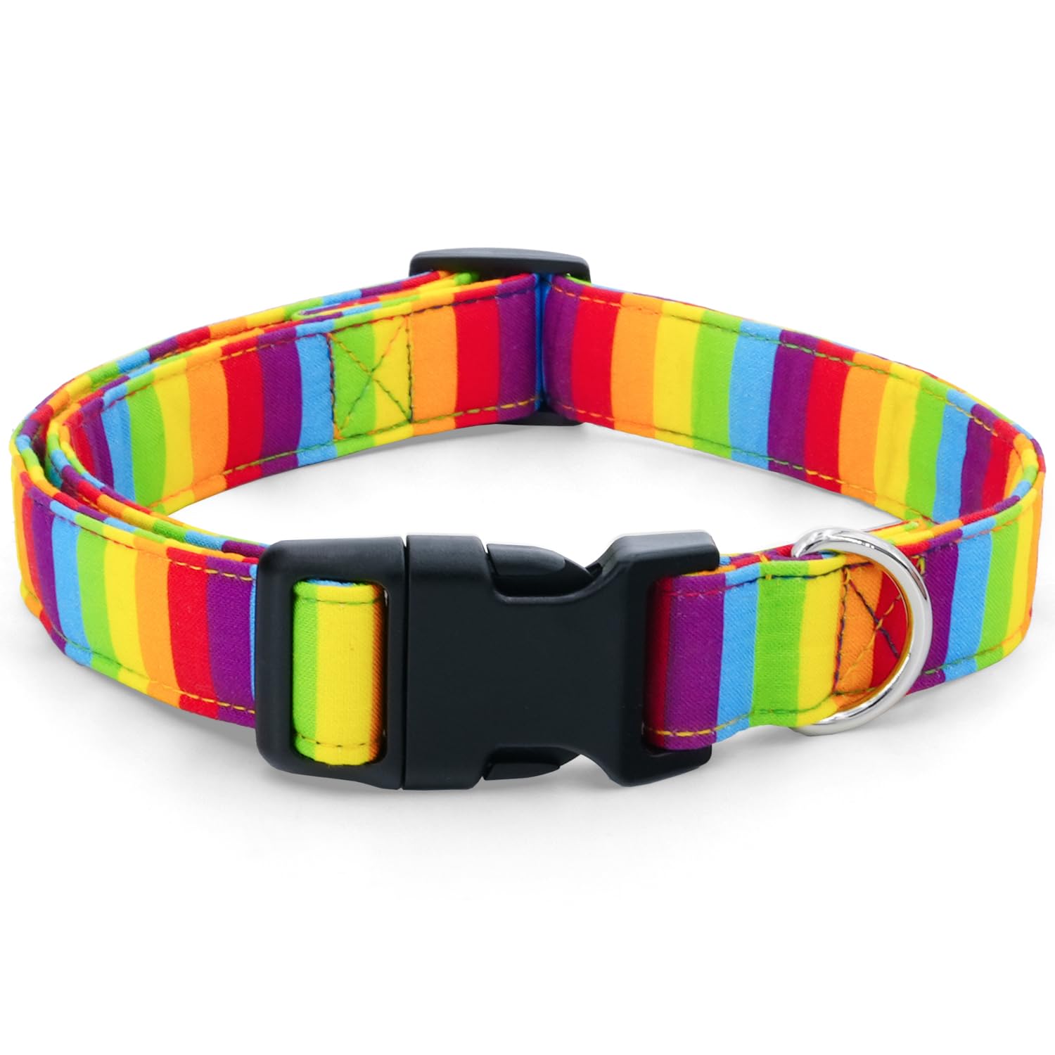 Tunkoo Rainbow Dog Collar, Cute Adjustable Striped Collar for LGBT Pride Month, Dog Collar with Strong Plastic Buckle - for Small Medium Large Pets, S