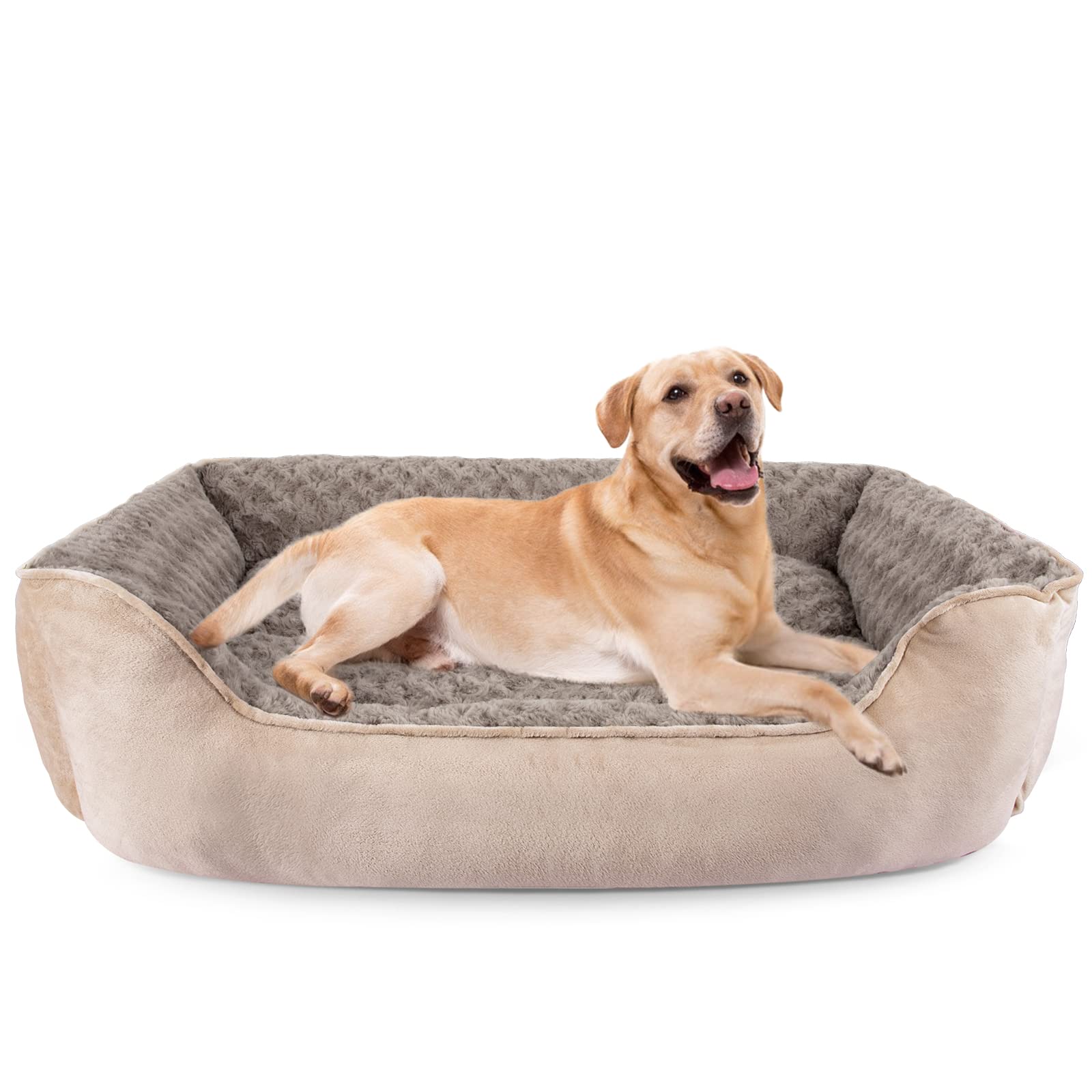 JOEJOY Rectangle Dog Bed for Large Medium Small Dogs - Washable Orthopedic Sofa Bed, Soft Breathable Puppy & Pet Cuddler, Durable Calming Dog Bed with Anti-Slip Bottom, Multiple Sizes, Beige