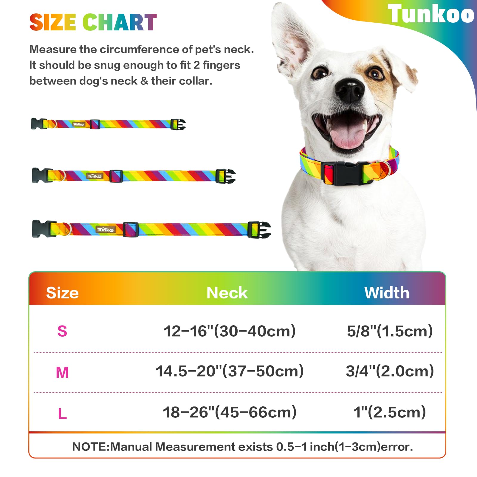 Tunkoo Rainbow Dog Collar, Cute Adjustable Striped Collar for LGBT Pride Month, Dog Collar with Strong Plastic Buckle - for Small Medium Large Pets, S