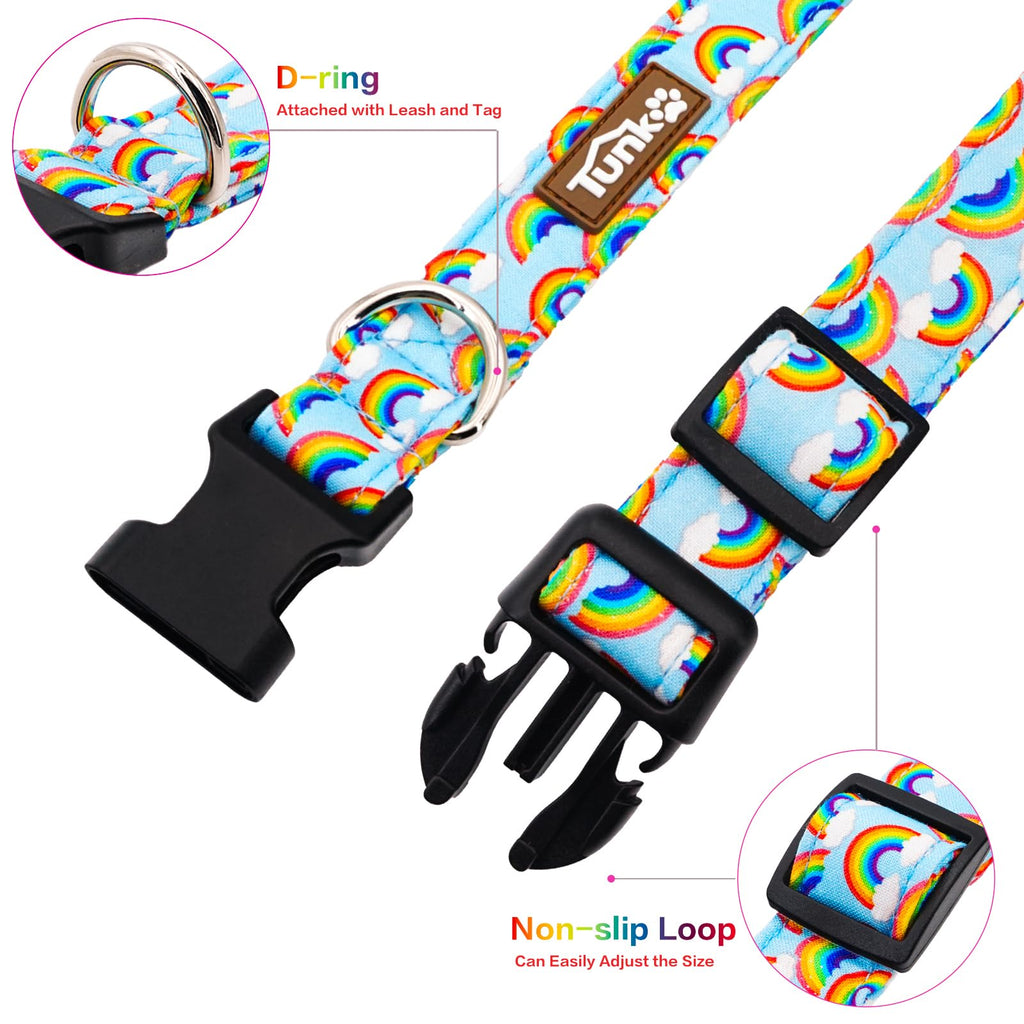 Tunkoo Rainbow Dog Collar, Cute Adjustable Striped Collar for LGBT Pride Month, Dog Collar with Strong Plastic Buckle - for Small Medium Large Pets, S