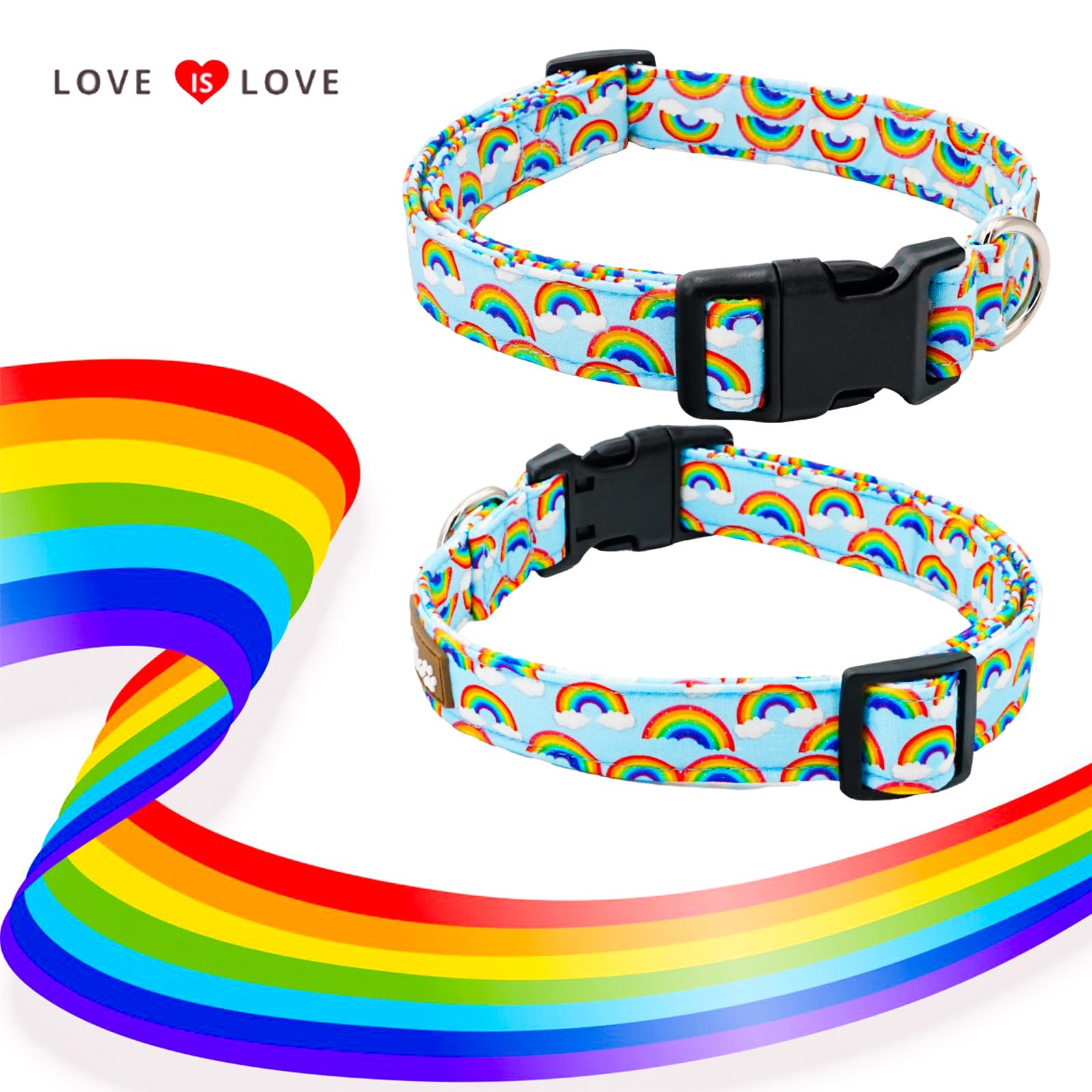 Tunkoo Rainbow Dog Collar, Cute Adjustable Striped Collar for LGBT Pride Month, Dog Collar with Strong Plastic Buckle - for Small Medium Large Pets, S