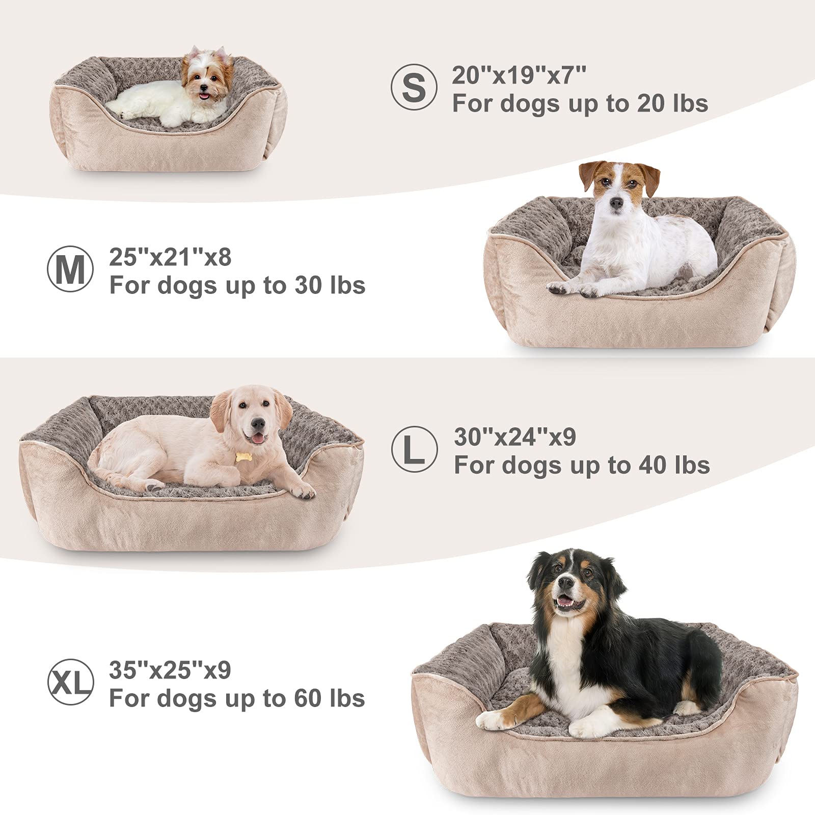 JOEJOY Rectangle Dog Bed for Large Medium Small Dogs - Washable Orthopedic Sofa Bed, Soft Breathable Puppy & Pet Cuddler, Durable Calming Dog Bed with Anti-Slip Bottom, Multiple Sizes, Beige