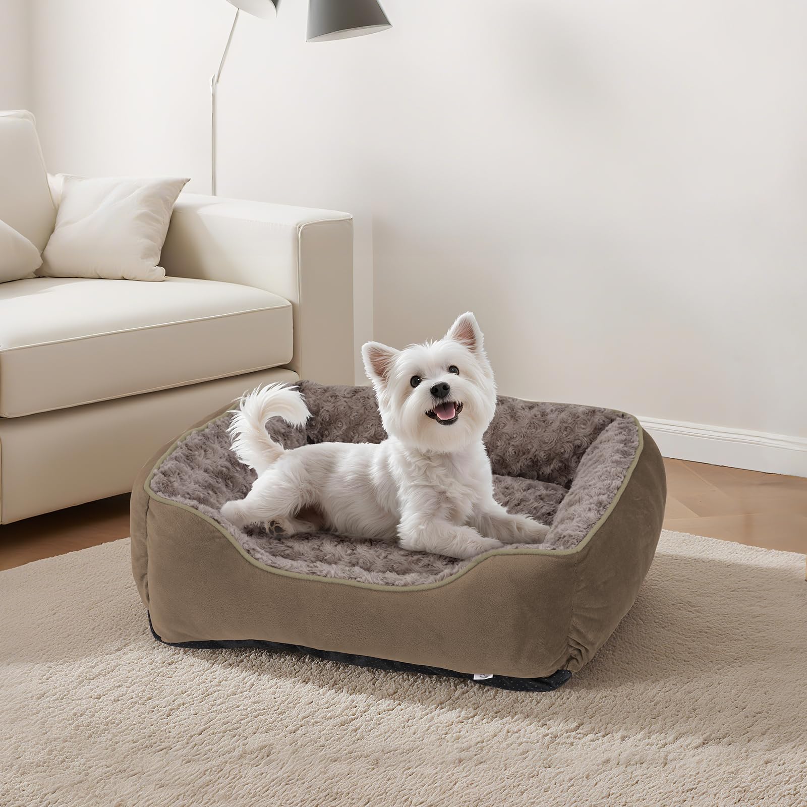 JOEJOY Rectangle Dog Bed for Large Medium Small Dogs - Washable Orthopedic Sofa Bed, Soft Breathable Puppy & Pet Cuddler, Durable Calming Dog Bed with Anti-Slip Bottom, Multiple Sizes, Beige