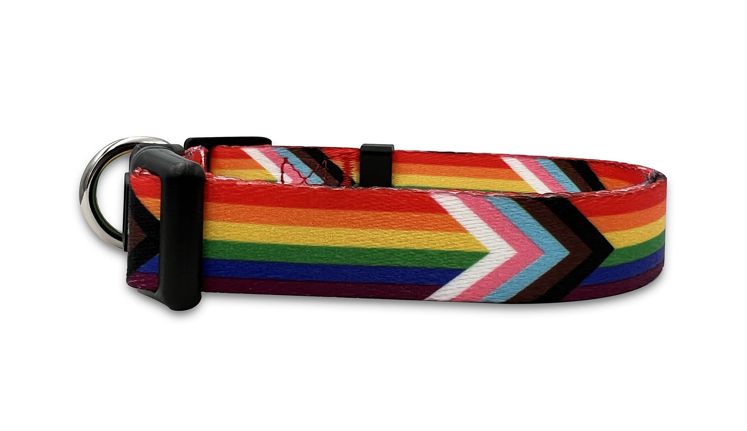 Progress Pride Flag LGBTQ Dog Collar - LGBT Badge Gay Lesbian Bisexual Transgender Supports for Small Medium Large Dogs Cat (M)