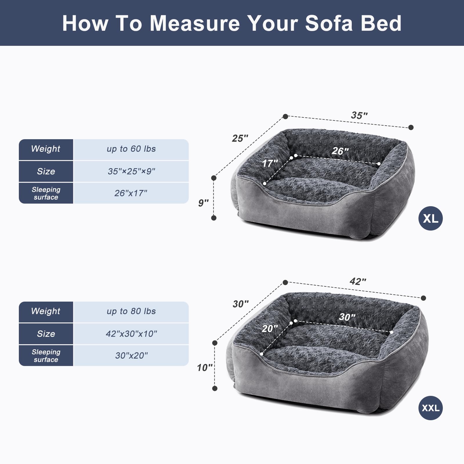 JOEJOY Rectangle Dog Bed for Large Medium Small Dogs - Washable Orthopedic Sofa Bed, Soft Breathable Puppy & Pet Cuddler, Durable Calming Dog Bed with Anti-Slip Bottom, Multiple Sizes, Beige