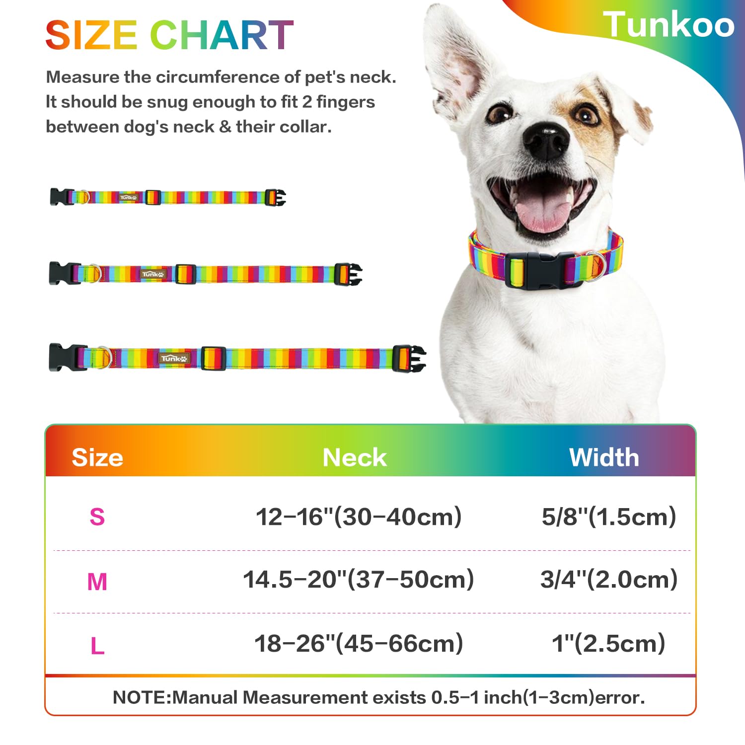 Tunkoo Rainbow Dog Collar, Cute Adjustable Striped Collar for LGBT Pride Month, Dog Collar with Strong Plastic Buckle - for Small Medium Large Pets, S