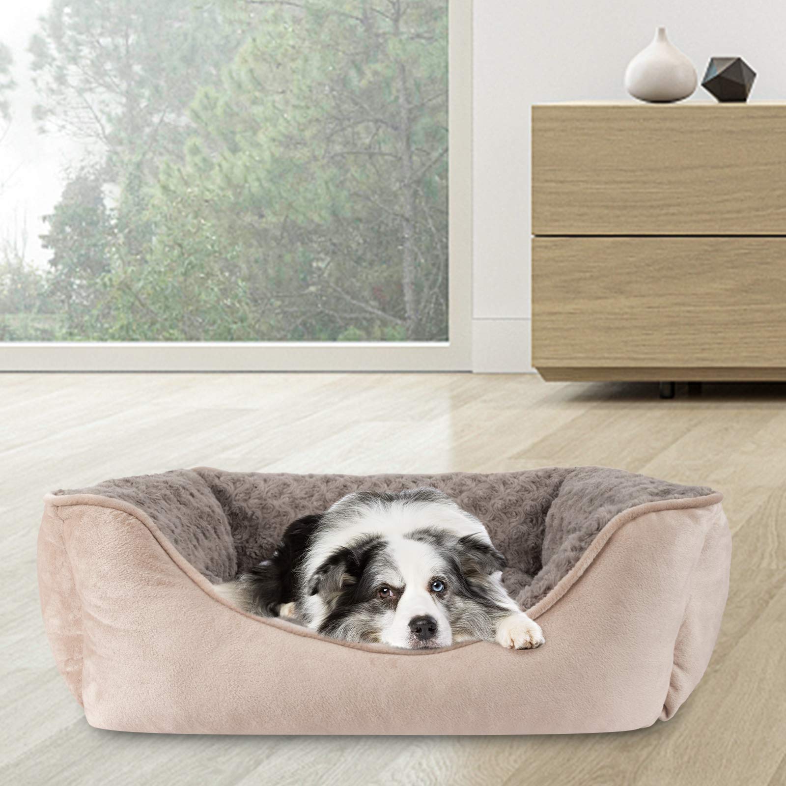 JOEJOY Rectangle Dog Bed for Large Medium Small Dogs - Washable Orthopedic Sofa Bed, Soft Breathable Puppy & Pet Cuddler, Durable Calming Dog Bed with Anti-Slip Bottom, Multiple Sizes, Beige