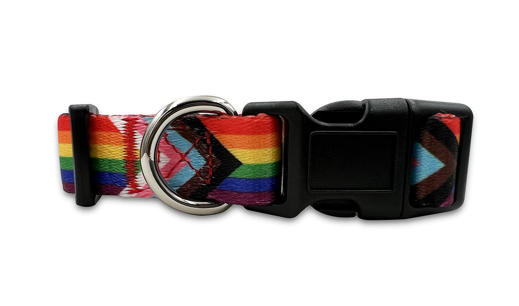 Progress Pride Flag LGBTQ Dog Collar - LGBT Badge Gay Lesbian Bisexual Transgender Supports for Small Medium Large Dogs Cat (M)
