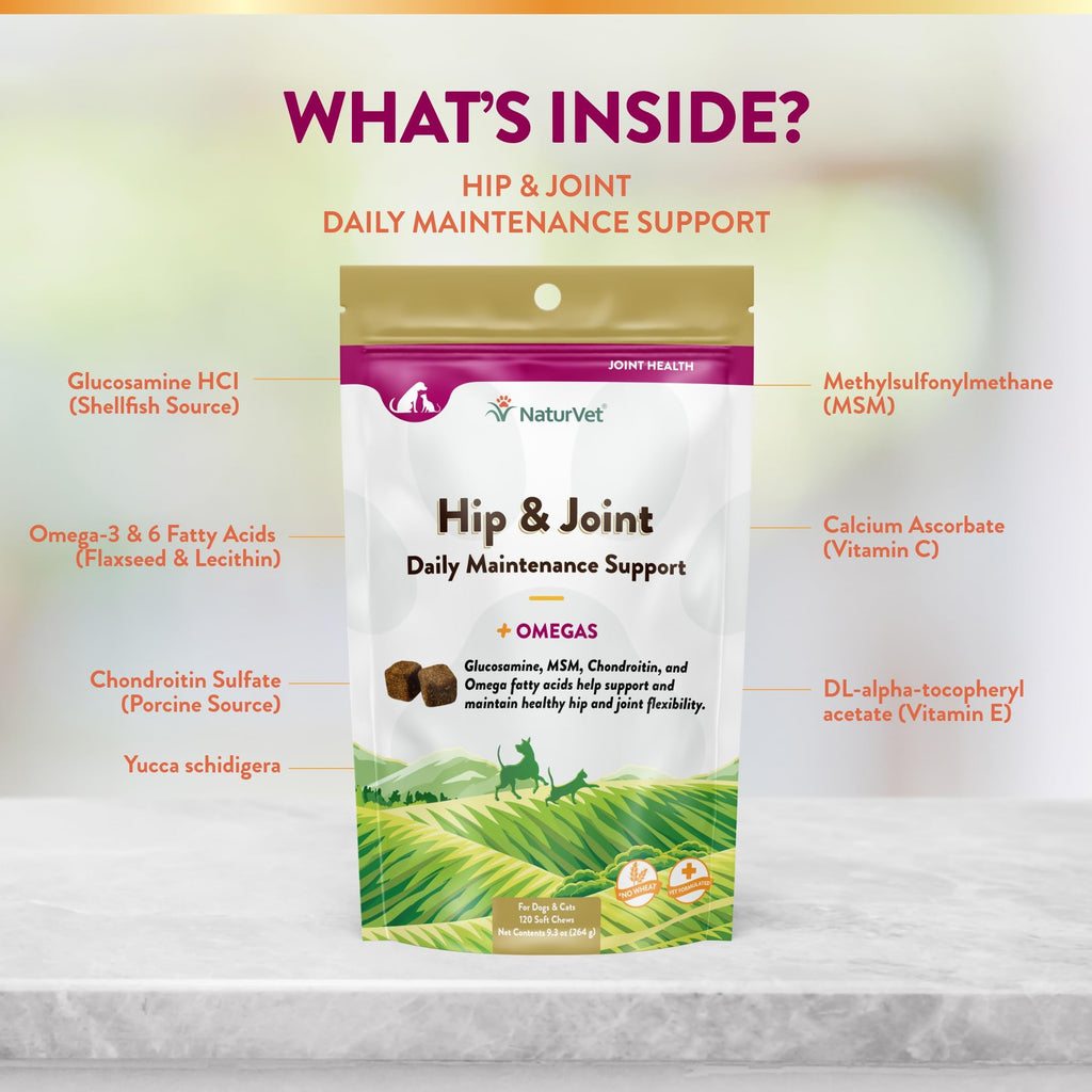 NaturVet – Senior Wellness Hip & Joint Advanced Plus Omegas | Help Support Your Pet’s Healthy Hip & Joint Function | Supports Joints, Cartilage & Connective Tissues | 120 Soft Chews