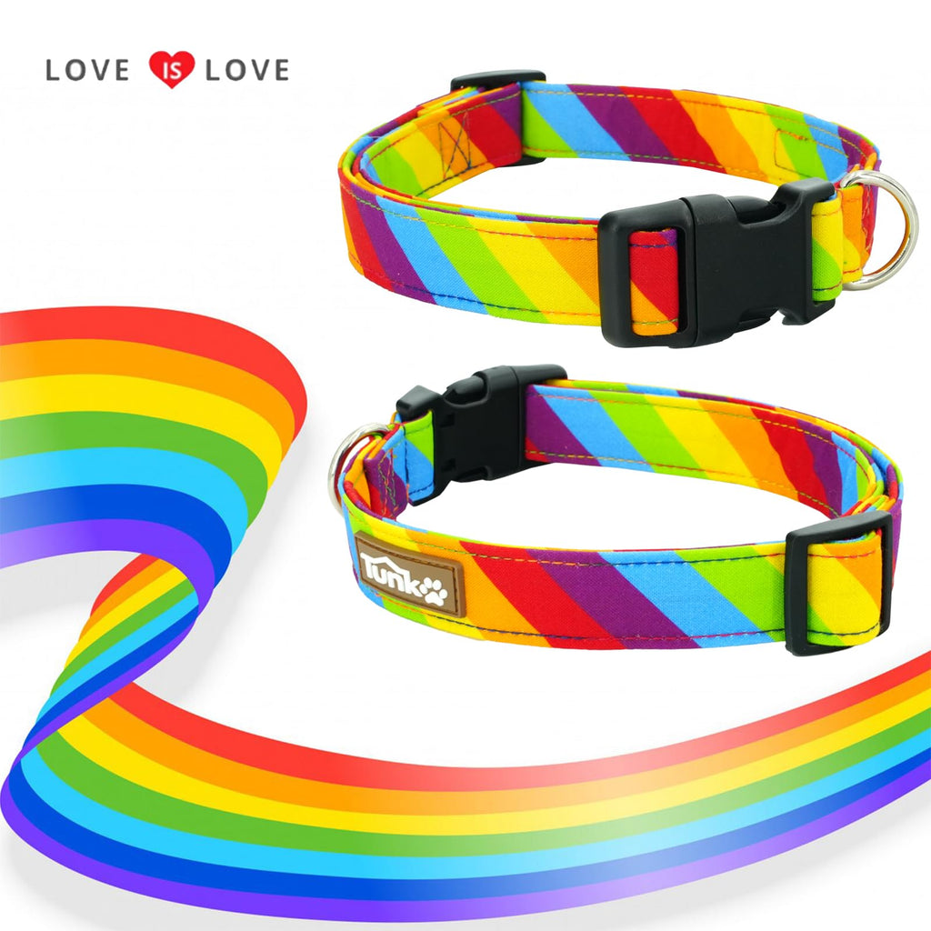Tunkoo Rainbow Dog Collar, Cute Adjustable Striped Collar for LGBT Pride Month, Dog Collar with Strong Plastic Buckle - for Small Medium Large Pets, S