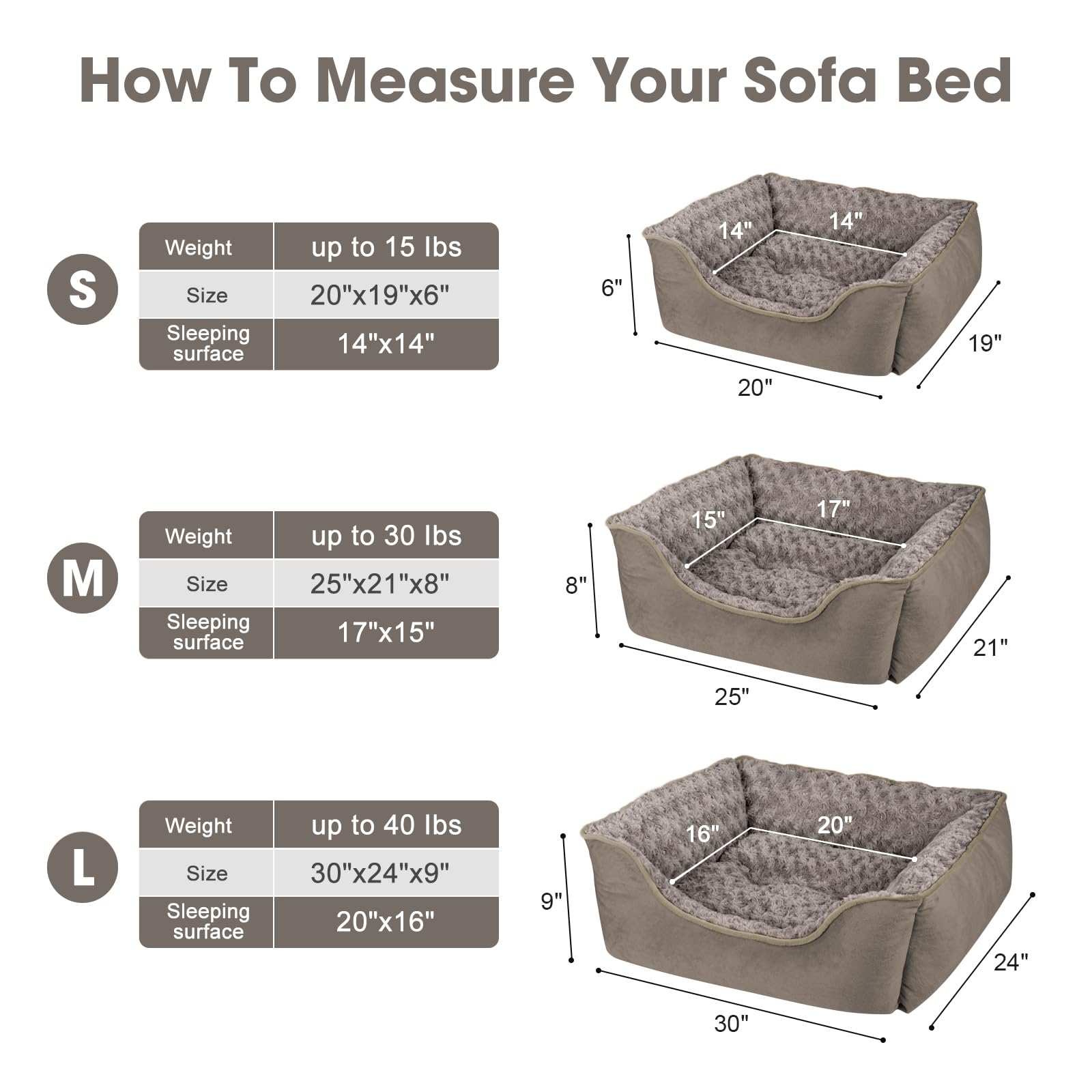 JOEJOY Rectangle Dog Bed for Large Medium Small Dogs - Washable Orthopedic Sofa Bed, Soft Breathable Puppy & Pet Cuddler, Durable Calming Dog Bed with Anti-Slip Bottom, Multiple Sizes, Beige