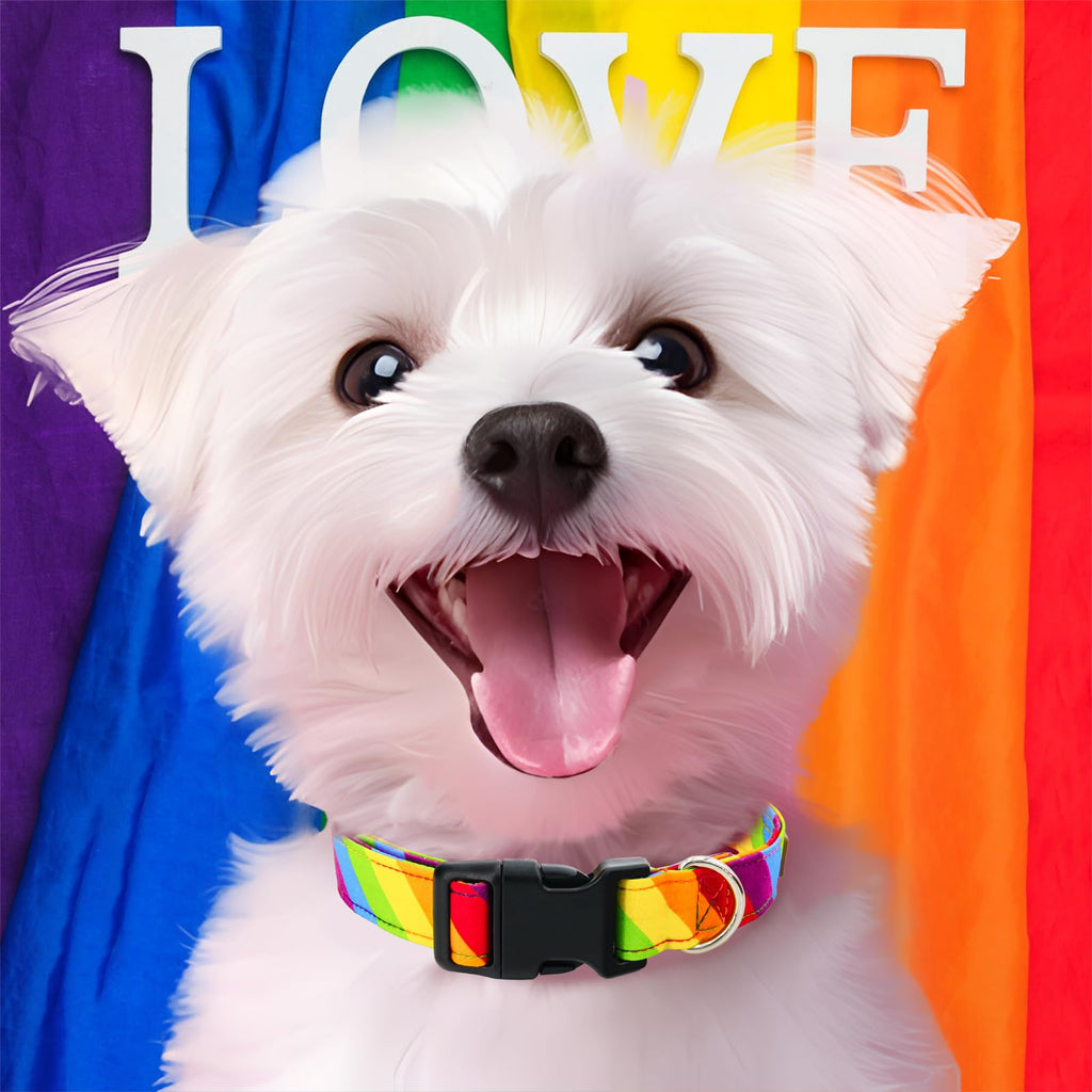 Tunkoo Rainbow Dog Collar, Cute Adjustable Striped Collar for LGBT Pride Month, Dog Collar with Strong Plastic Buckle - for Small Medium Large Pets, S