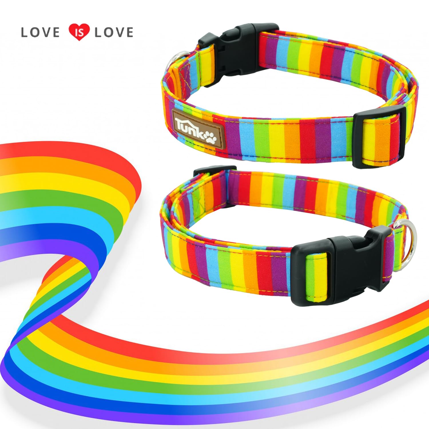 Tunkoo Rainbow Dog Collar, Cute Adjustable Striped Collar for LGBT Pride Month, Dog Collar with Strong Plastic Buckle - for Small Medium Large Pets, S