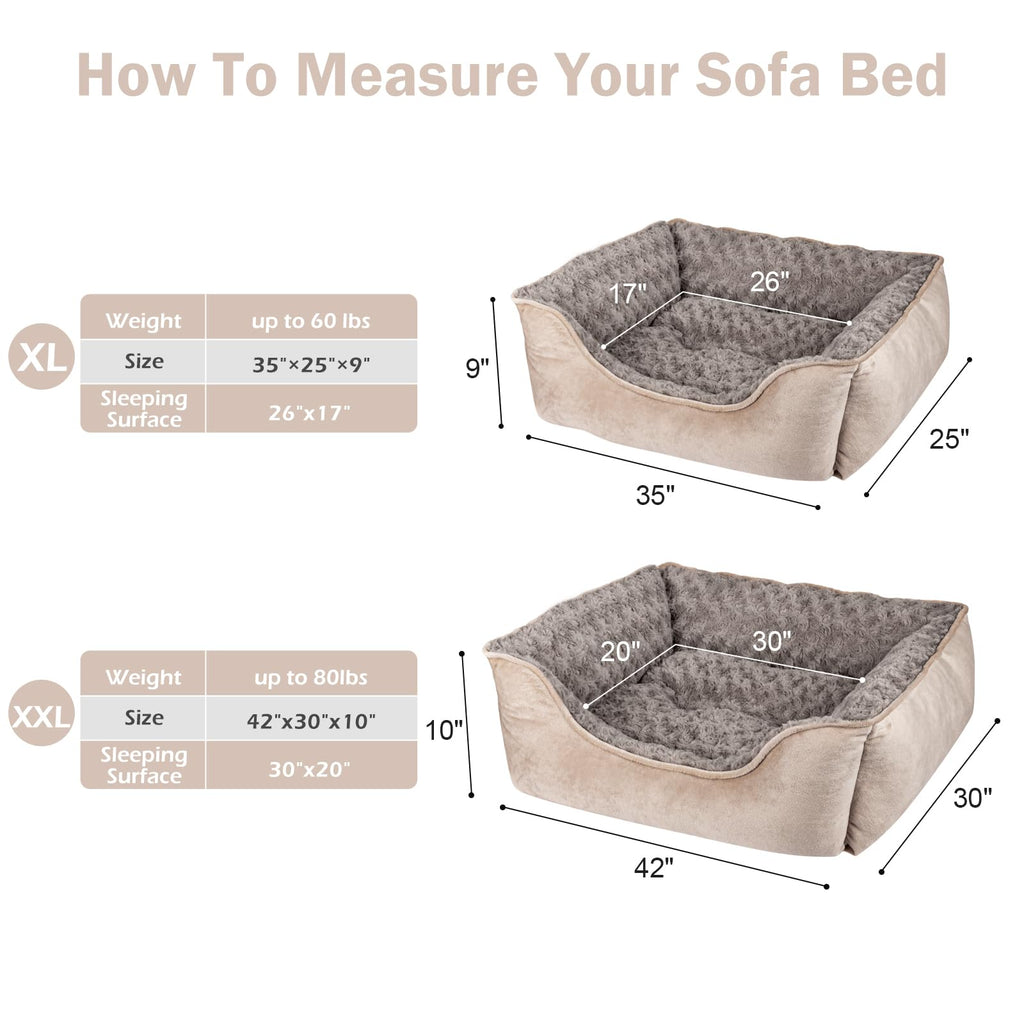 JOEJOY Rectangle Dog Bed for Large Medium Small Dogs - Washable Orthopedic Sofa Bed, Soft Breathable Puppy & Pet Cuddler, Durable Calming Dog Bed with Anti-Slip Bottom, Multiple Sizes, Beige