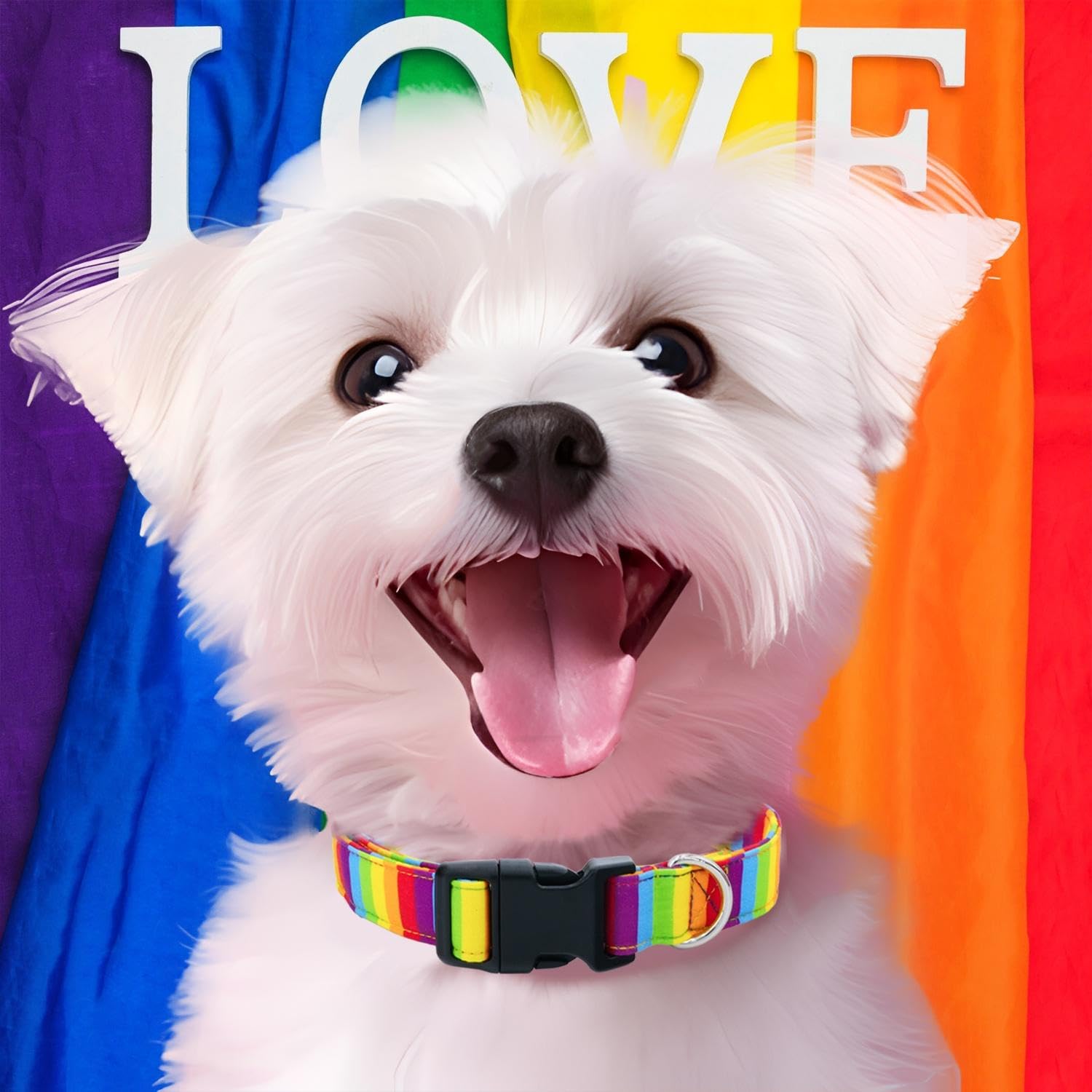 Tunkoo Rainbow Dog Collar, Cute Adjustable Striped Collar for LGBT Pride Month, Dog Collar with Strong Plastic Buckle - for Small Medium Large Pets, S