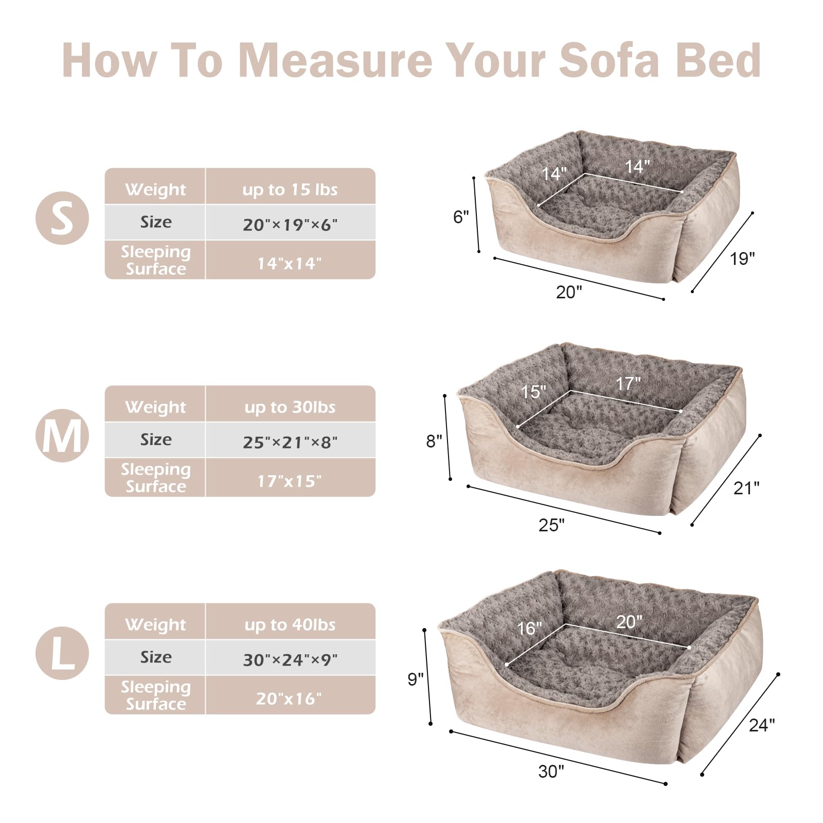 JOEJOY Rectangle Dog Bed for Large Medium Small Dogs - Washable Orthopedic Sofa Bed, Soft Breathable Puppy & Pet Cuddler, Durable Calming Dog Bed with Anti-Slip Bottom, Multiple Sizes, Beige