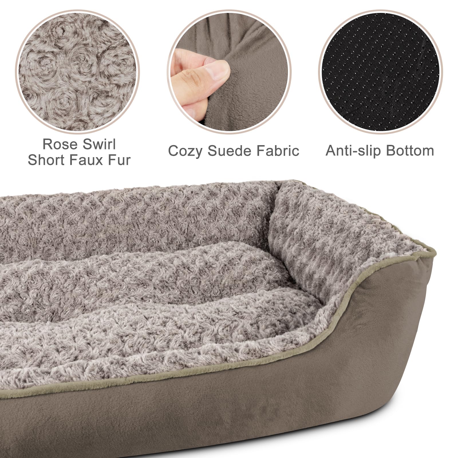 JOEJOY Rectangle Dog Bed for Large Medium Small Dogs - Washable Orthopedic Sofa Bed, Soft Breathable Puppy & Pet Cuddler, Durable Calming Dog Bed with Anti-Slip Bottom, Multiple Sizes, Beige