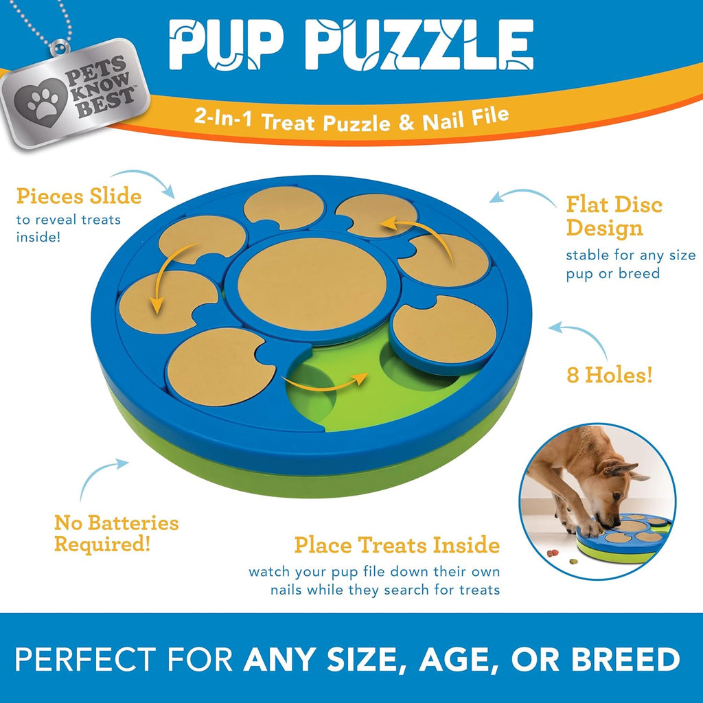 Pup Puzzle Interactive Dog Nail File Treat Dispensing Toy, Mentally Stimulating Nail Trimmer, Paw Care and Play Toy | Difficulty Level; Easy