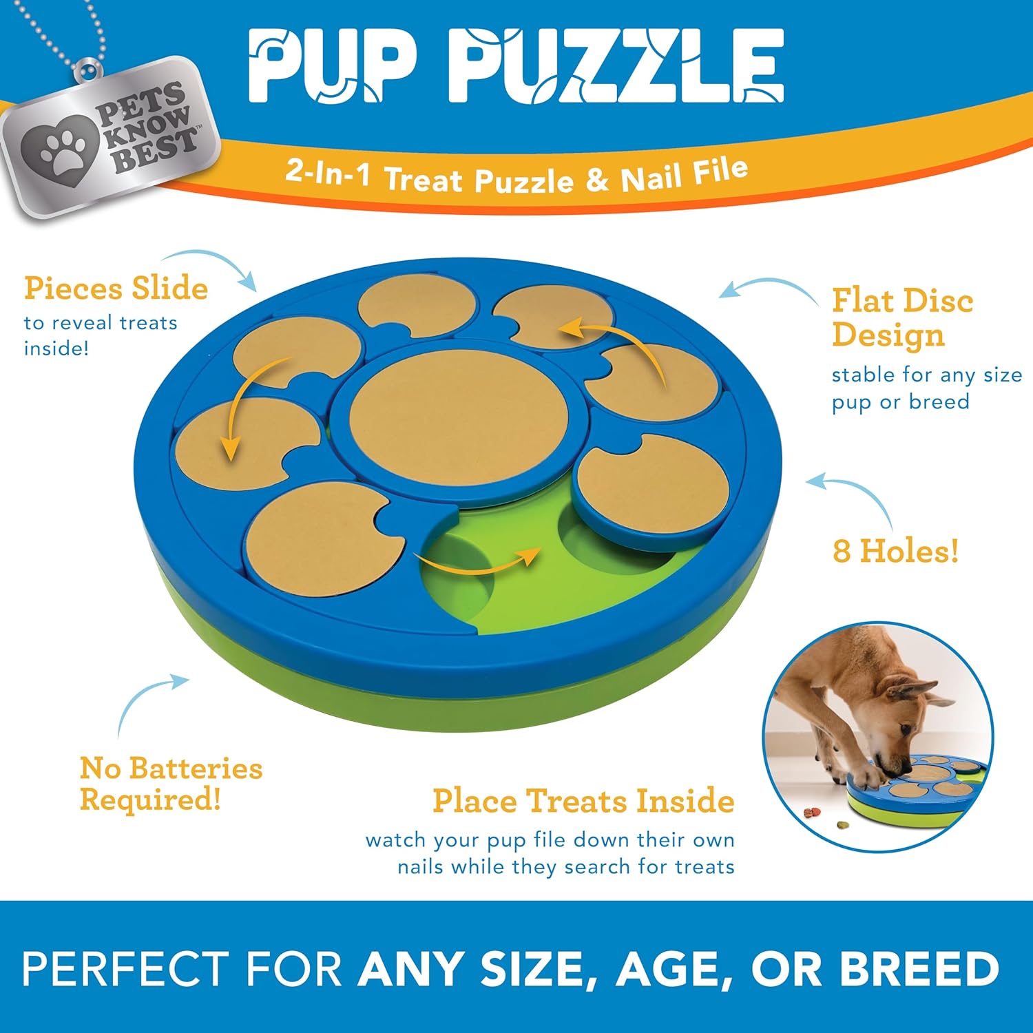 Pup Puzzle Interactive Dog Nail File Treat Dispensing Toy, Mentally Stimulating Nail Trimmer, Paw Care and Play Toy | Difficulty Level; Easy