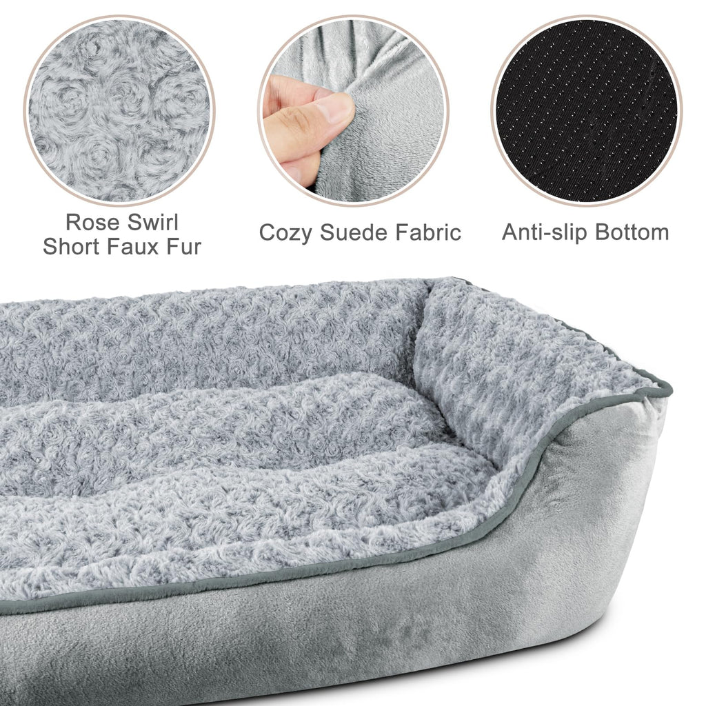 JOEJOY Rectangle Dog Bed for Large Medium Small Dogs - Washable Orthopedic Sofa Bed, Soft Breathable Puppy & Pet Cuddler, Durable Calming Dog Bed with Anti-Slip Bottom, Multiple Sizes, Beige