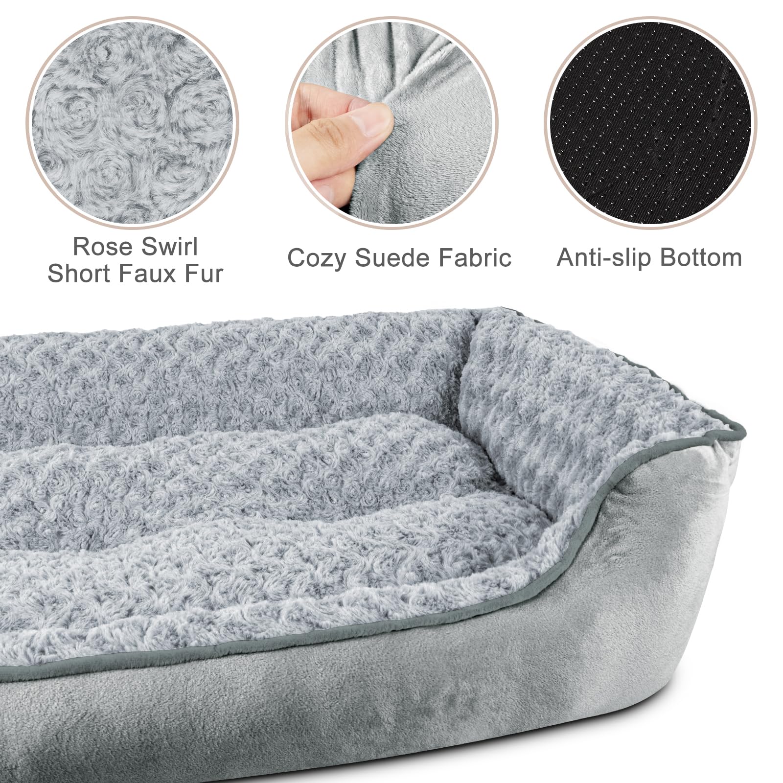 JOEJOY Rectangle Dog Bed for Large Medium Small Dogs - Washable Orthopedic Sofa Bed, Soft Breathable Puppy & Pet Cuddler, Durable Calming Dog Bed with Anti-Slip Bottom, Multiple Sizes, Beige