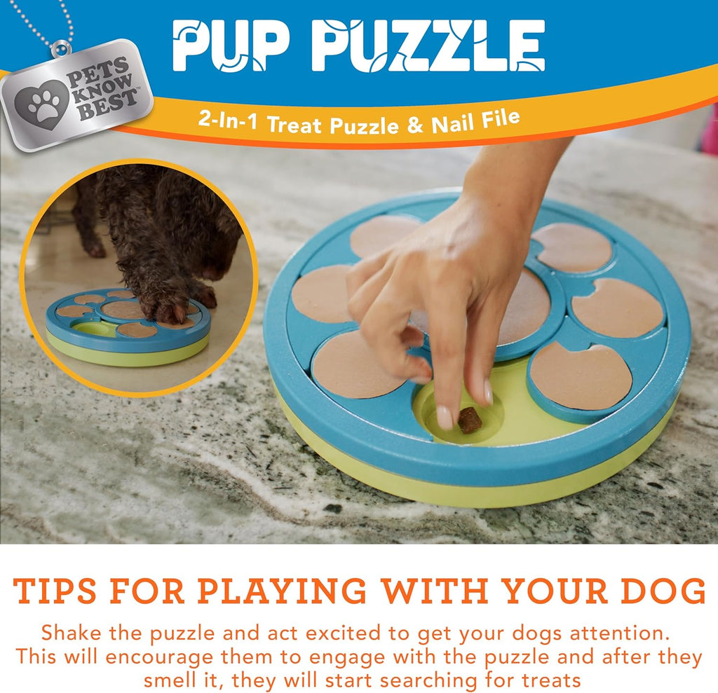 Pup Puzzle Interactive Dog Nail File Treat Dispensing Toy, Mentally Stimulating Nail Trimmer, Paw Care and Play Toy | Difficulty Level; Easy