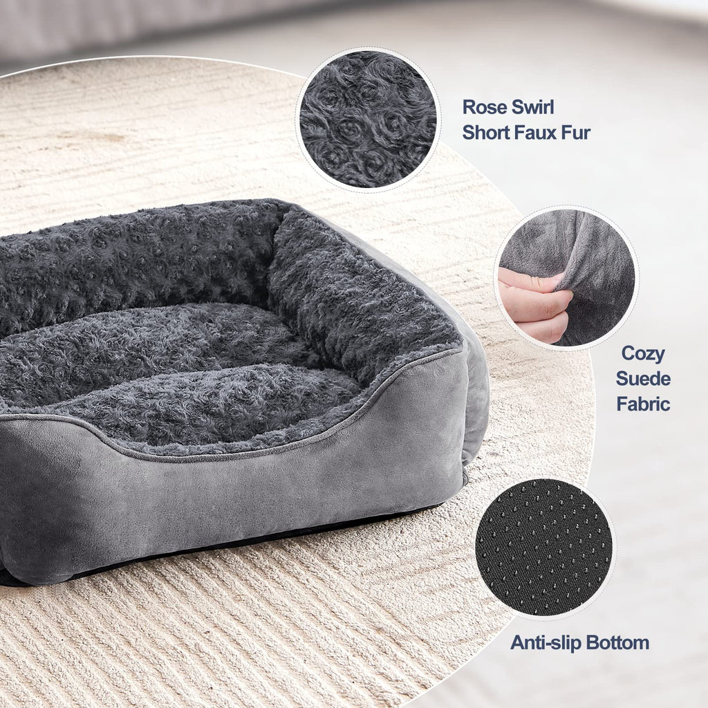 JOEJOY Rectangle Dog Bed for Large Medium Small Dogs - Washable Orthopedic Sofa Bed, Soft Breathable Puppy & Pet Cuddler, Durable Calming Dog Bed with Anti-Slip Bottom, Multiple Sizes, Beige
