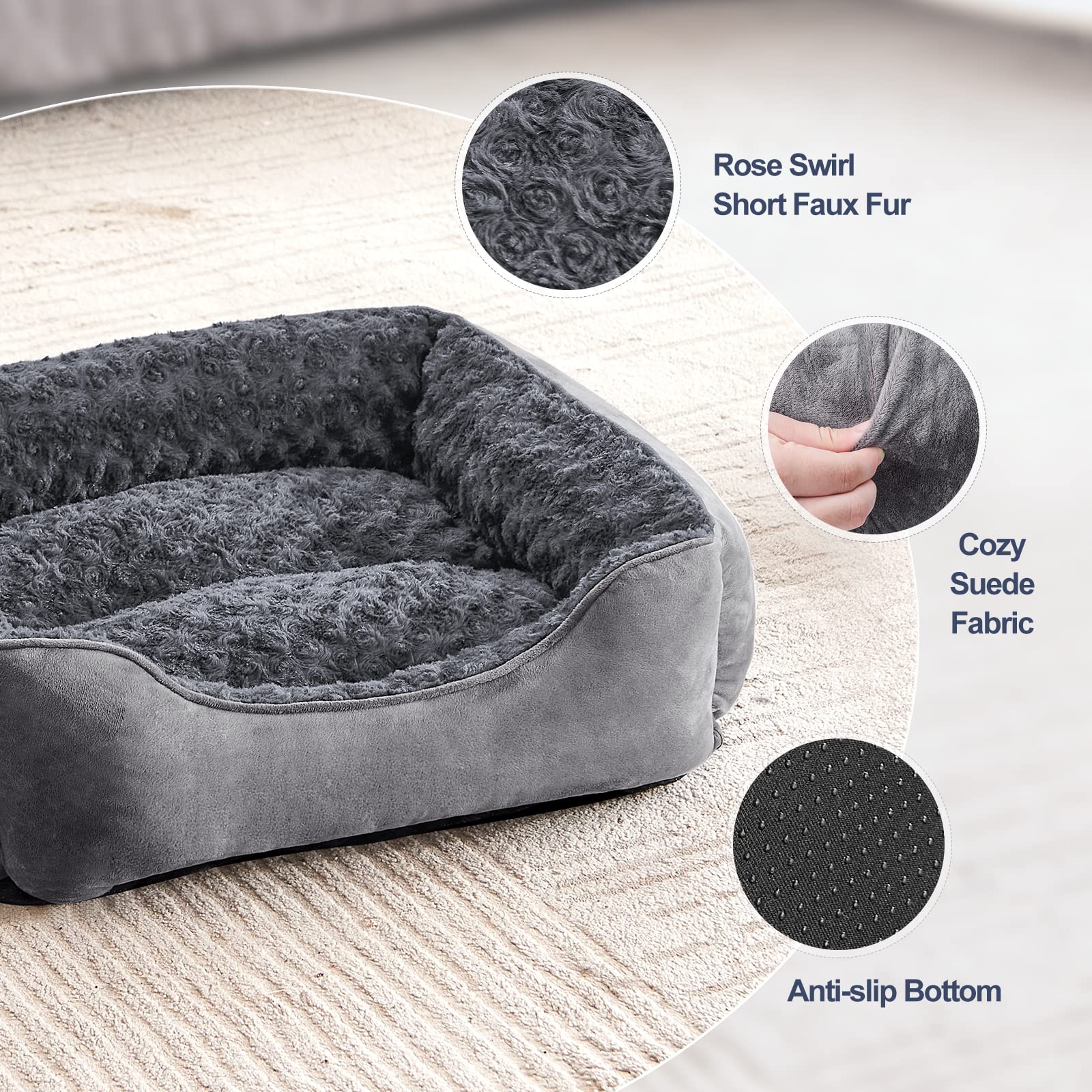JOEJOY Rectangle Dog Bed for Large Medium Small Dogs - Washable Orthopedic Sofa Bed, Soft Breathable Puppy & Pet Cuddler, Durable Calming Dog Bed with Anti-Slip Bottom, Multiple Sizes, Beige