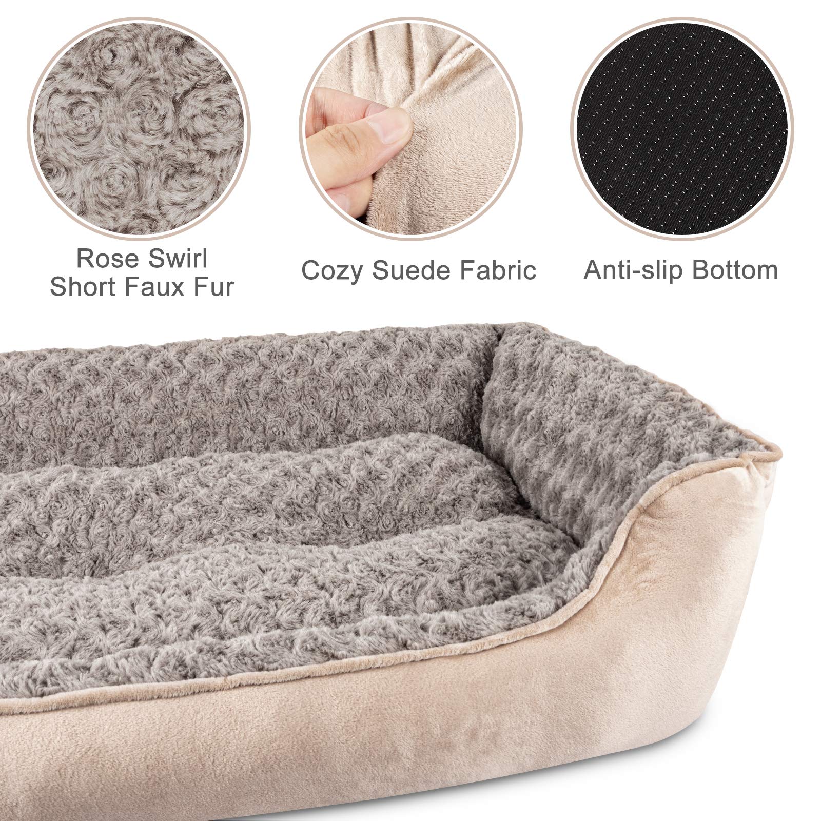 JOEJOY Rectangle Dog Bed for Large Medium Small Dogs - Washable Orthopedic Sofa Bed, Soft Breathable Puppy & Pet Cuddler, Durable Calming Dog Bed with Anti-Slip Bottom, Multiple Sizes, Beige