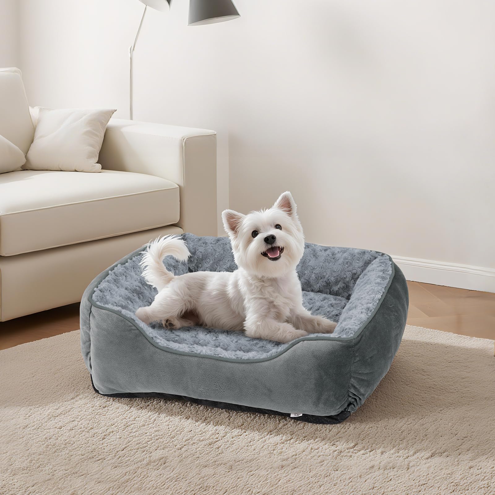 JOEJOY Rectangle Dog Bed for Large Medium Small Dogs - Washable Orthopedic Sofa Bed, Soft Breathable Puppy & Pet Cuddler, Durable Calming Dog Bed with Anti-Slip Bottom, Multiple Sizes, Beige