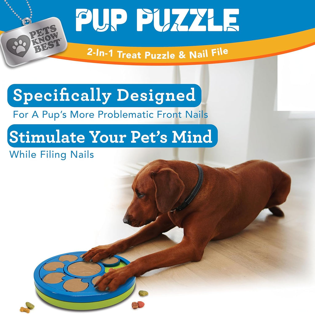 Pup Puzzle Interactive Dog Nail File Treat Dispensing Toy, Mentally Stimulating Nail Trimmer, Paw Care and Play Toy | Difficulty Level; Easy